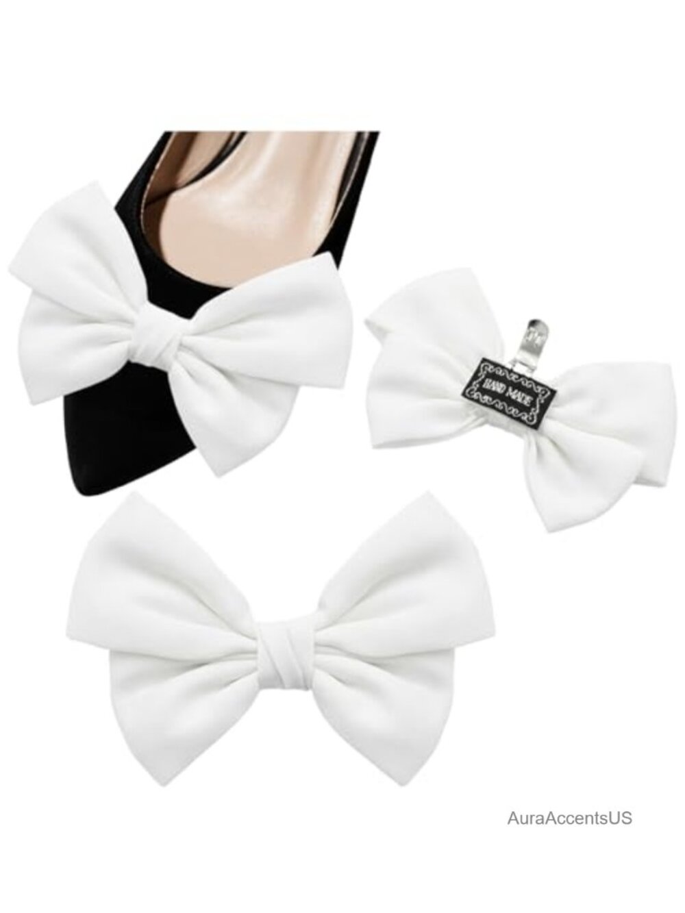 2 Pc Satin Bow Shoe Clips Detachable Buckles for Heels Wedding Party